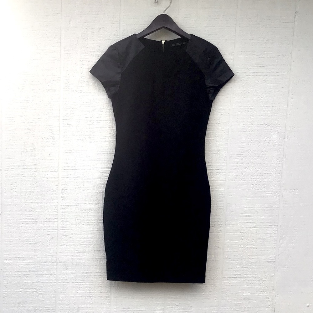Zara bodycon leather sleeves black fitted dress
